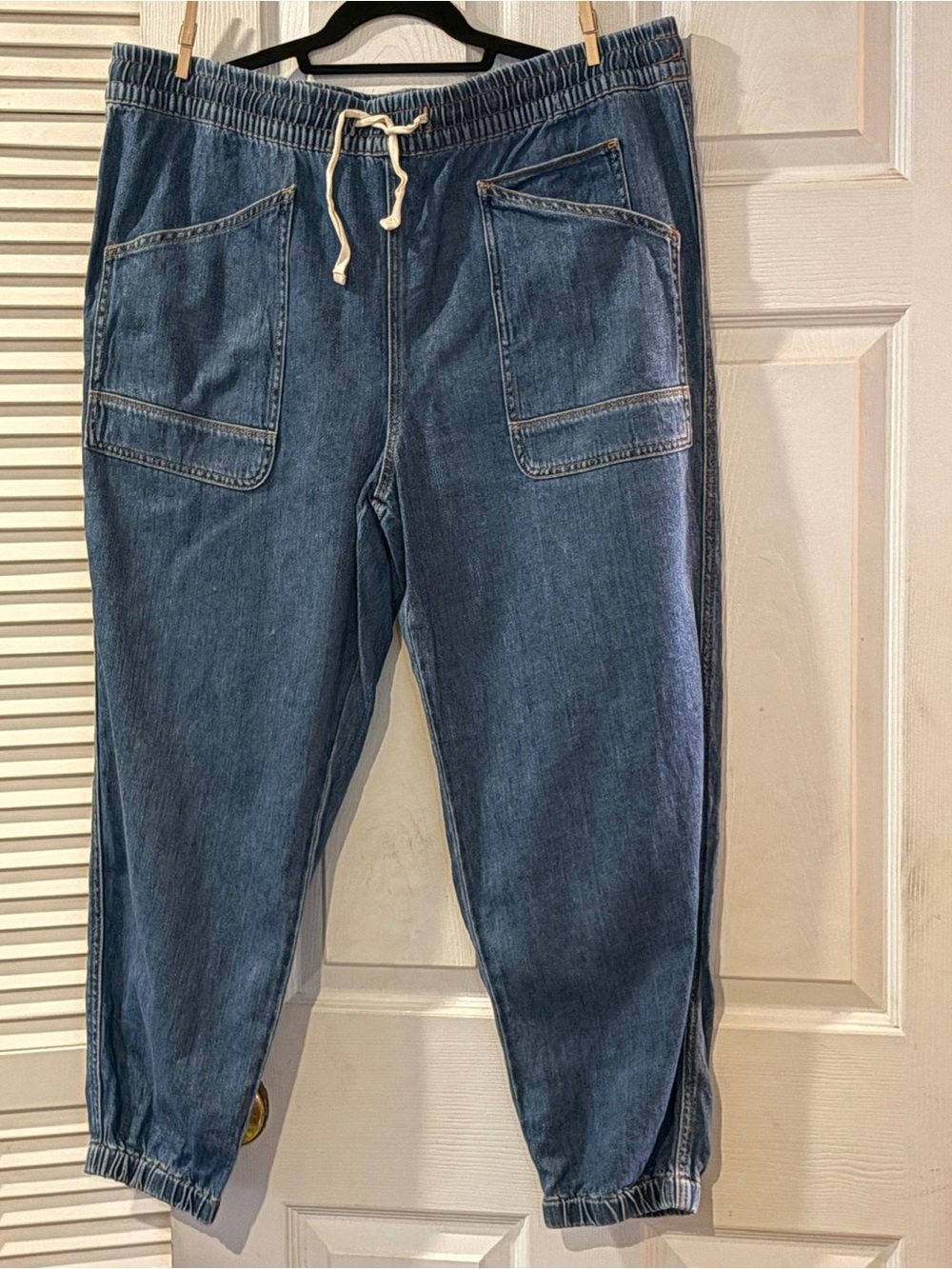 Sundance Catalog 100% Cotton Drawstring Denim Cropped Jogger Jeans XL Blue